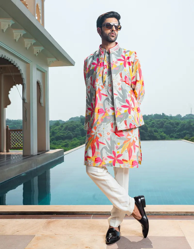 Tropical Bloom Bandi Kurta Ensemble
