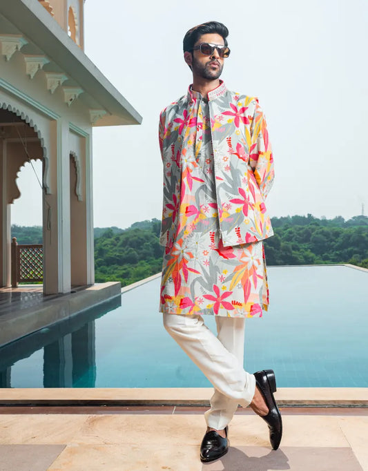 Tropical Bloom Bandi Kurta Ensemble