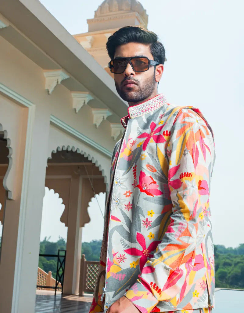 Tropical Bloom Bandi Kurta Ensemble