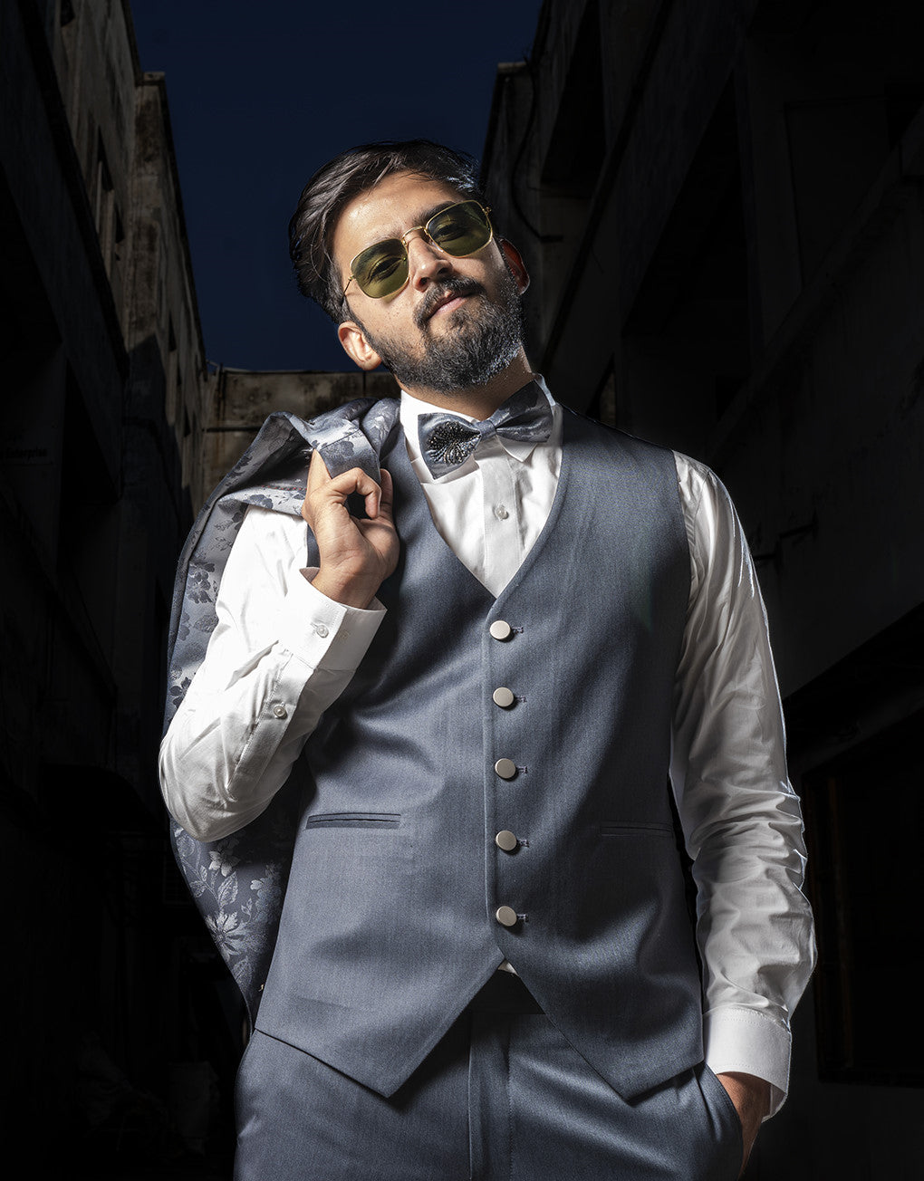 Five-piece Silk Grey Tuxedo Suit