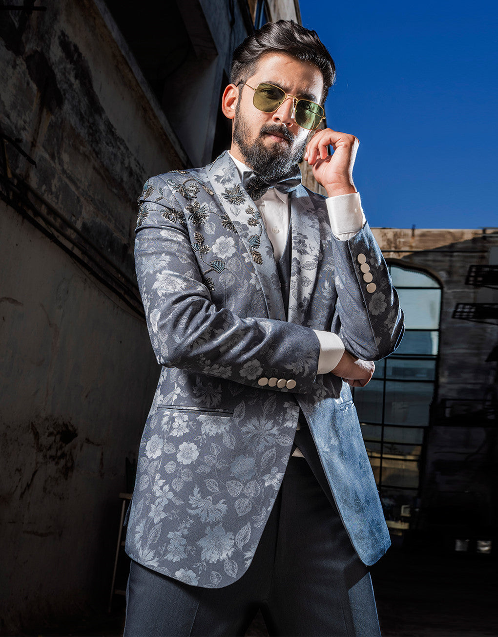 Five-piece Silk Grey Tuxedo Suit