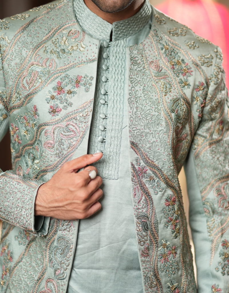 Celestial Sage Hand-Embroidered Indo-Western