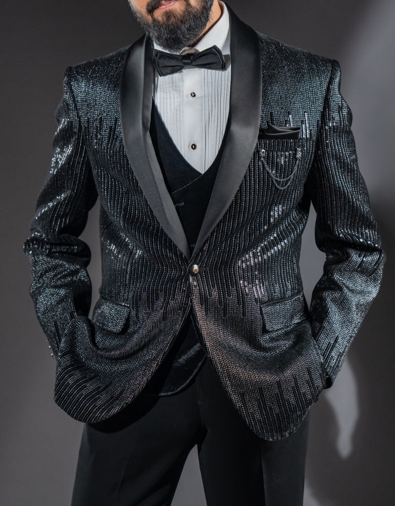 Five-piece Rayon Tuxedo Suit in Black