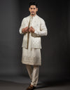 Three-piece Leather Applique Work Indo-western in Ivory