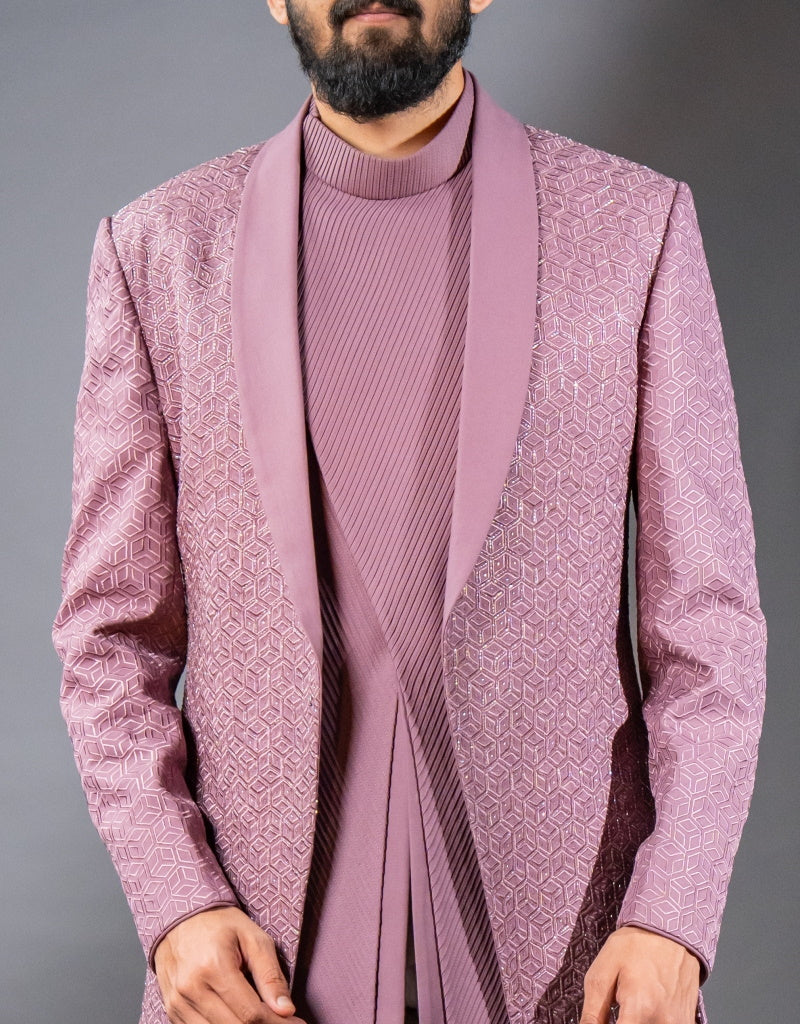 Three-piece Tuxedo Lapel Look Indo-western in Onion Pink