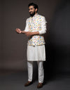 Three-Piece Brasso Print Bundi Set in Multicolor on Off-white