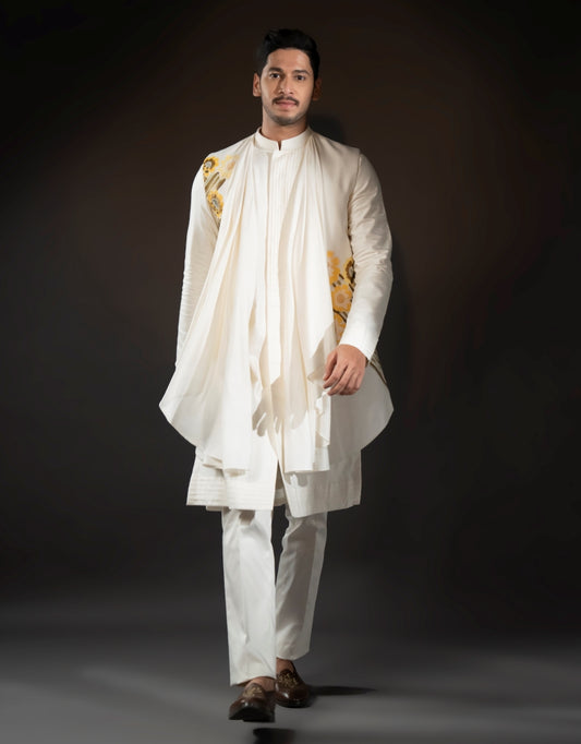 One-piece Placement Handwork Indo-western in Off-white