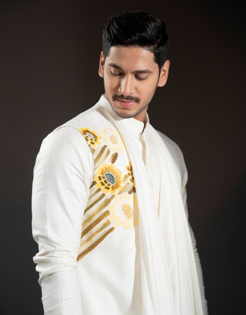 One-piece Placement Handwork Indo-western in Off-white