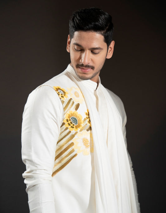 One-piece Placement Handwork Indo-western in Off-white