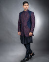 Three-piece Floral Kardana Hand and Machine Work Indo-western in Navy Blue