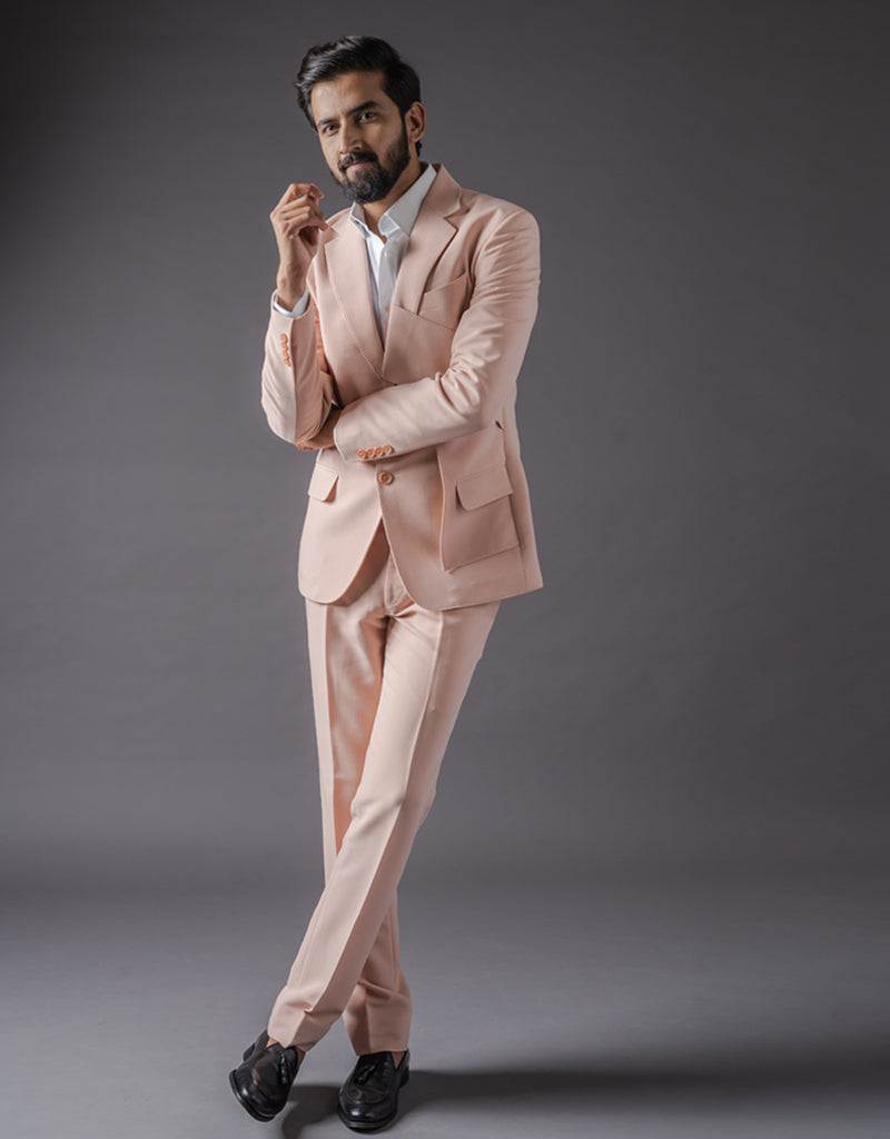 Two-piece Designer Suit in Crepe Pink