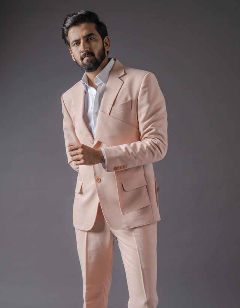 Two-piece Designer Suit in Crepe Pink