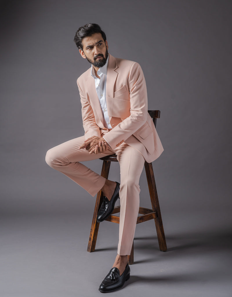 Two-piece Designer Suit in Crepe Pink