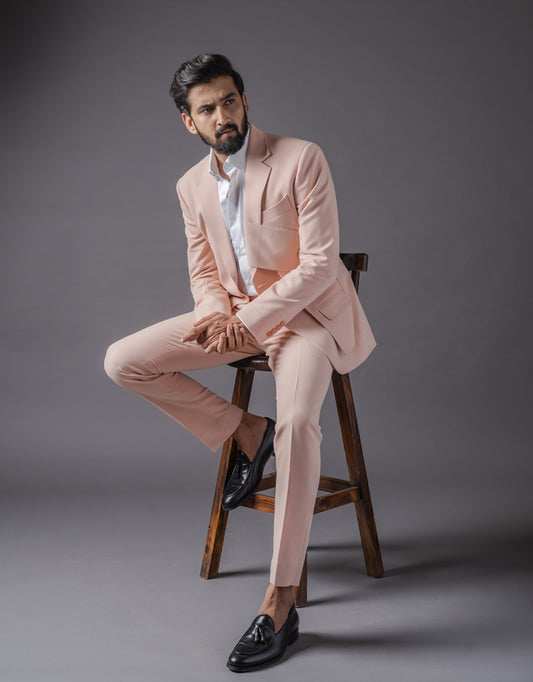 Two-piece Designer Suit in Crepe Pink