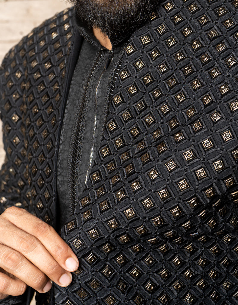 Three-piece Indo-western Oxidized Article Handwork in Black