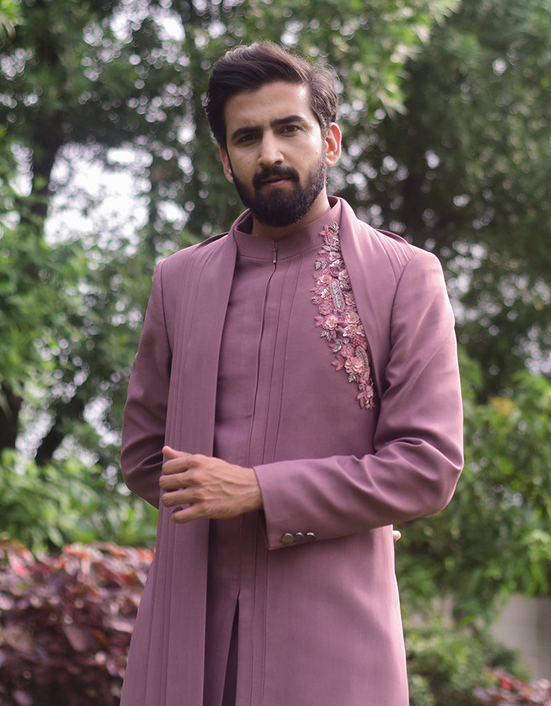 Two-piece Antique Handwork Indo-western in Mauve