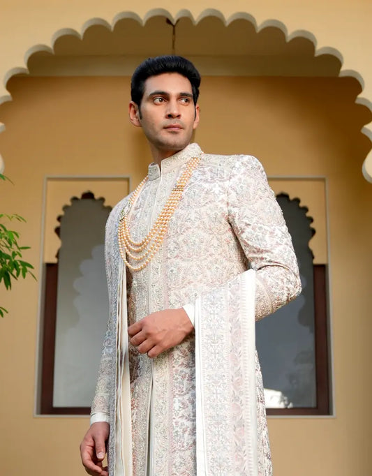 A man wearing an Imperial Brocade Sherwani from The HUB.