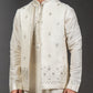 Three-piece Leather Applique Work Indo-western in Ivory