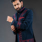 Three-piece Open Coatie With Asymmetrical Kurta and Trousers Indo-western in Blue