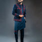 Three-piece Open Coatie With Asymmetrical Kurta and Trousers Indo-western in Blue