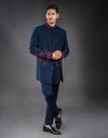 Three-piece Applique Patchwork and Hand Embroidery Jodhpuri Suit in Blue