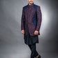 Three-piece Floral Kardana Hand and Machine Work Indo-western in Navy Blue