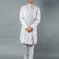 Three-Piece Indowestern in Satin Silk with Bead & Threaded French Knots in Grey