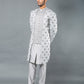 Three-Piece Indowestern in Satin Silk with Bead & Threaded French Knots in Grey