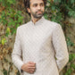 Three-Piece Sherwani in Satin Silk with Resham & Pearls in Onion Pink