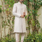 Three-Piece Sherwani in Satin Silk with Resham & Pearls in Onion Pink