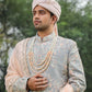 Three-piece Sherwani in Raw Silk with Kardana work in Grey