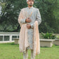 Three-piece Sherwani in Raw Silk with Kardana work in Grey