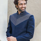 Two-piece Daghai Jodhpuri Suit with self-threaded work in Black/Navy Blue