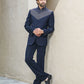 Two-piece Daghai Jodhpuri Suit with self-threaded work in Black/Navy Blue