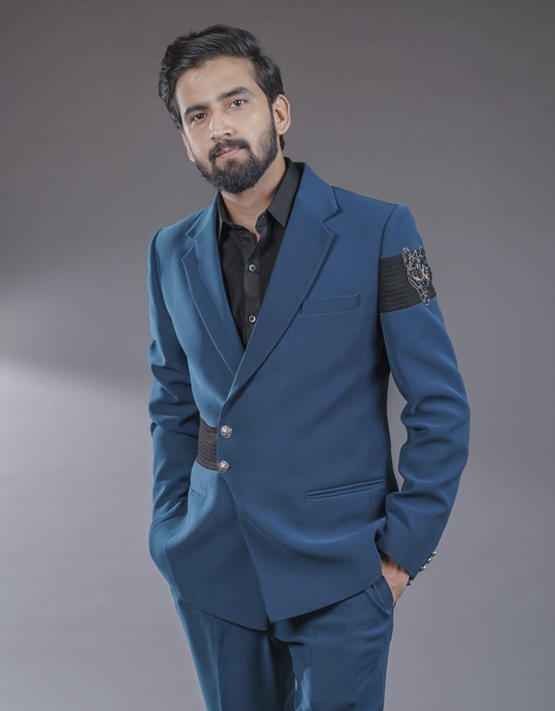 Three-piece Designer Suit in Teal Blue