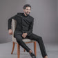 Two-piece Jodhpuri Suit Netted Stretched Fabric in Black