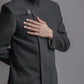 Two-piece Jodhpuri Suit Netted Stretched Fabric in Black