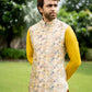 Three-Piece Pearl and Zardozi Handwork Waistcoat in Mustard