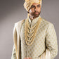 Four-piece Sherwani with Shimmer Work on Dupatta in Mint Green