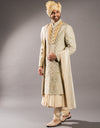 Four-piece Sherwani with Shimmer Work on Dupatta in Mint Green