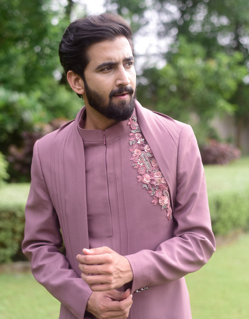 Two-piece Antique Handwork Indo-western in Mauve