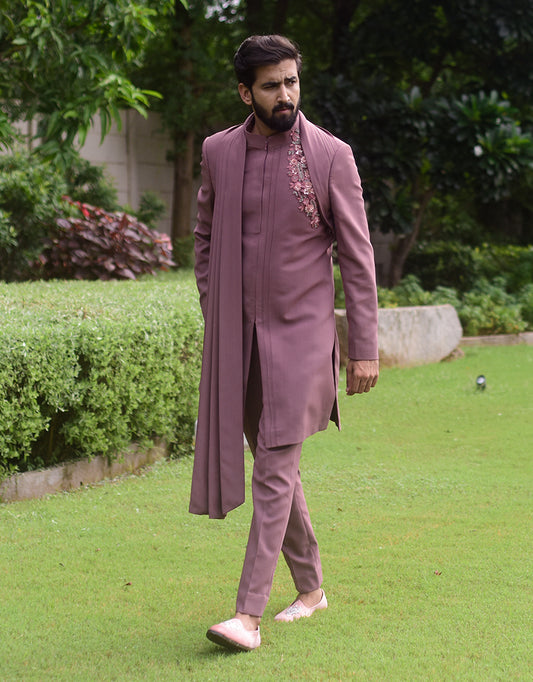 Two-piece Antique Handwork Indo-western in Mauve